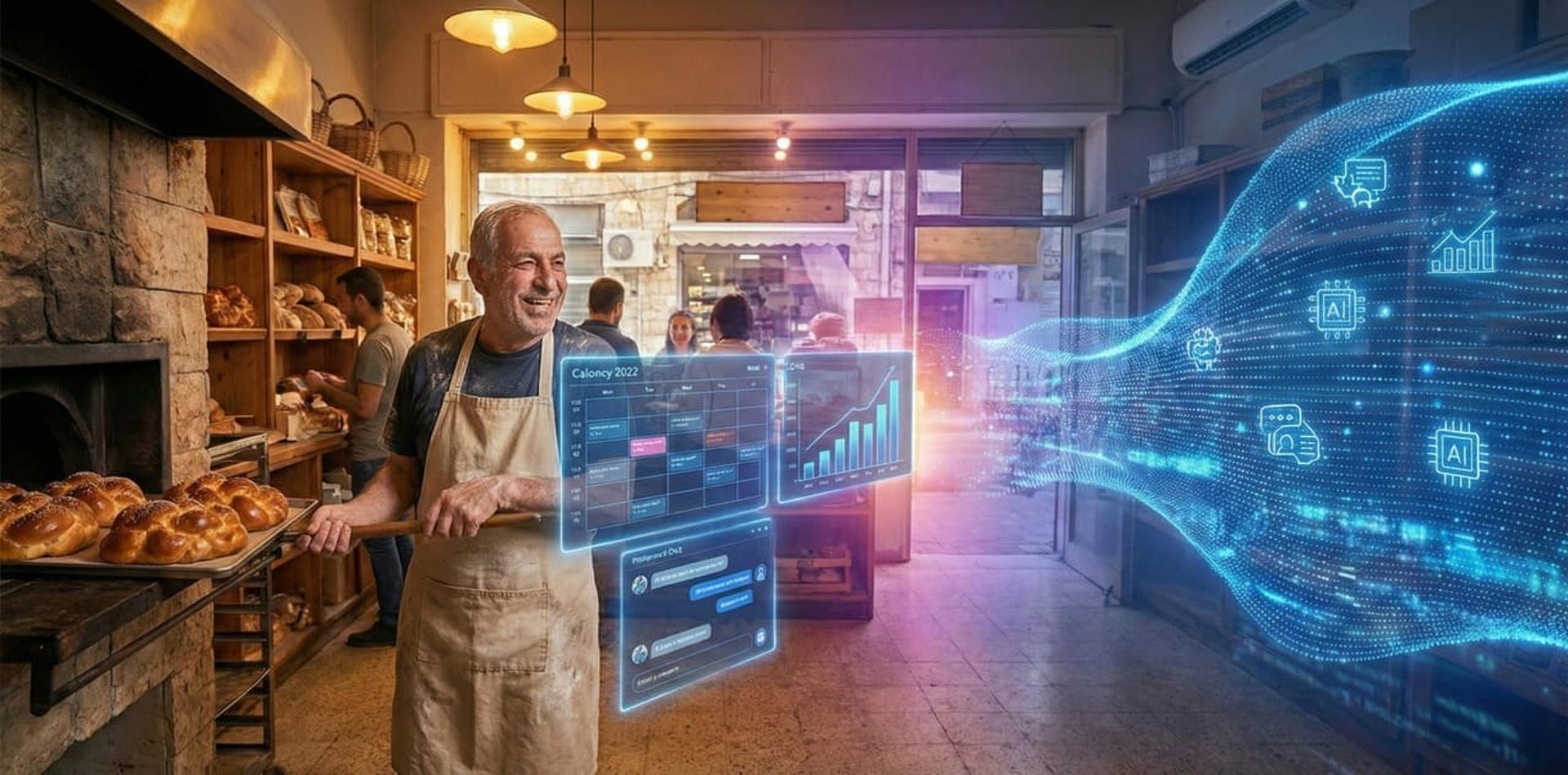 בעל עסק קטן בישראל משלב כלי בינה מלאכותית ואוטומציה בעבודה היומיומית - הנגשת הטכנולוגיה לכולם