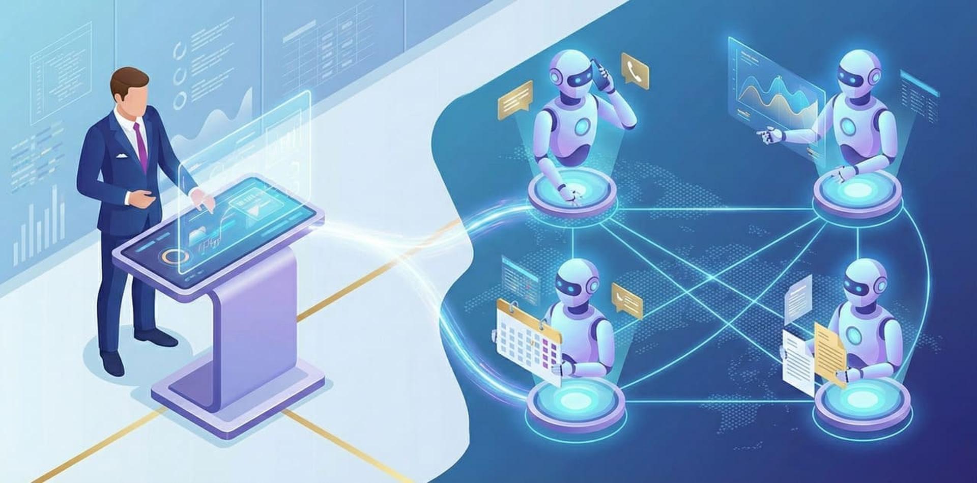 השוואה ויזואלית בין עובד אנושי לסוכן AI במשימות עסקיות