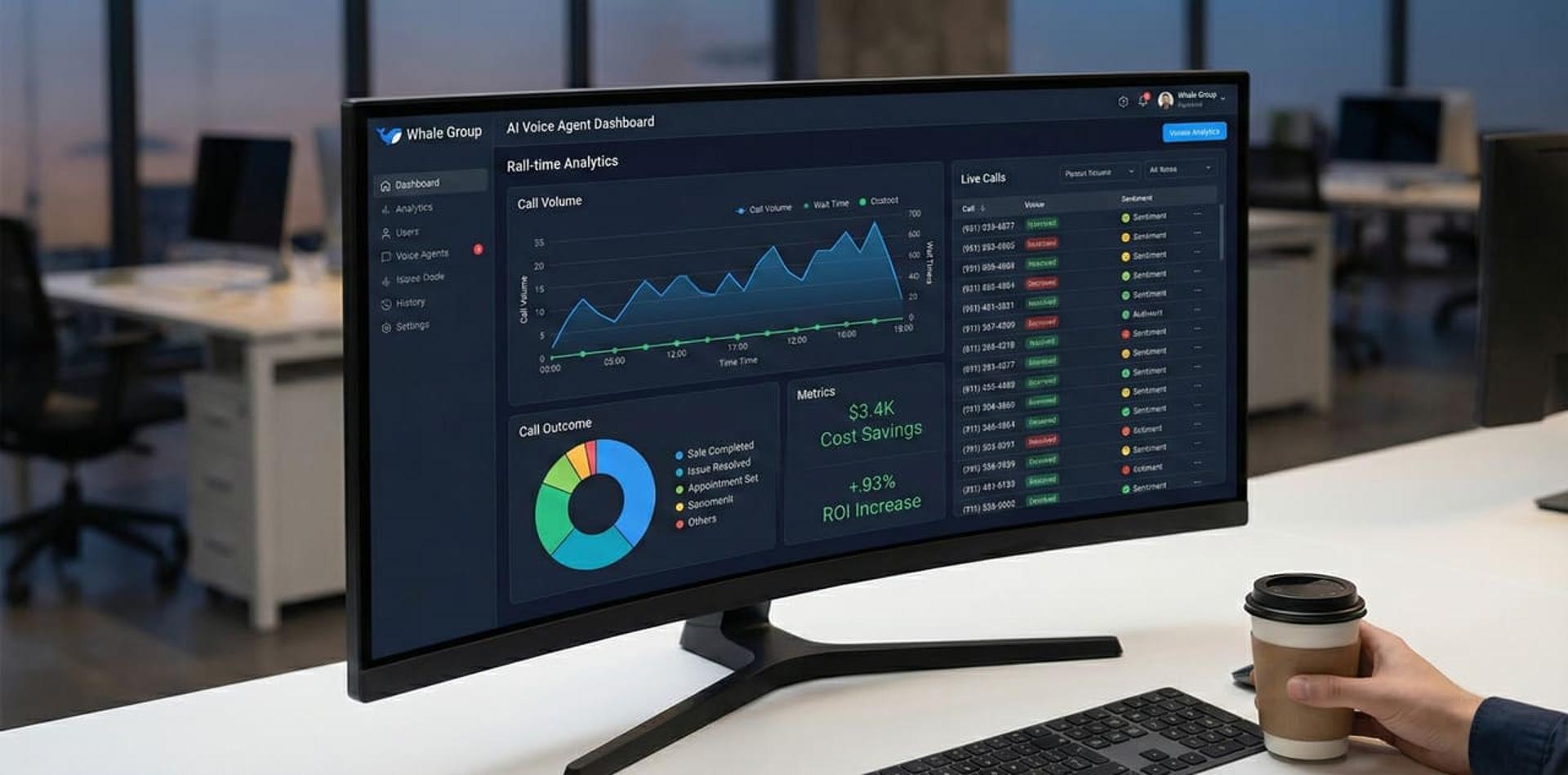 דשבורד ניהול סוכן AI טלפוני עם סטטיסטיקות שיחות