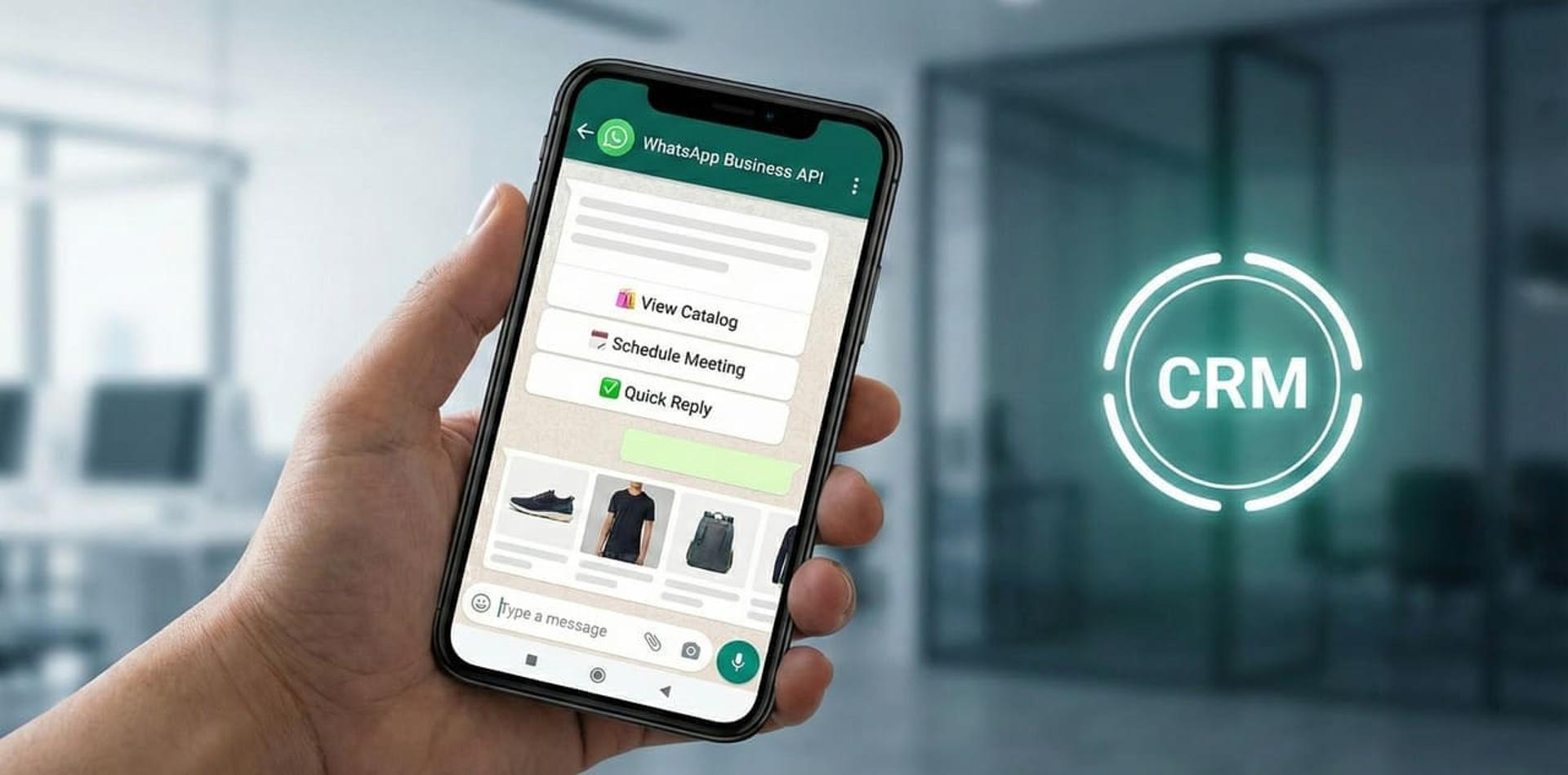 ממשק וואטסאפ עסקי רשמי (WABA) המציג כפתורים אינטראקטיביים, קטלוג מוצרים וסנכרון ל-CRM