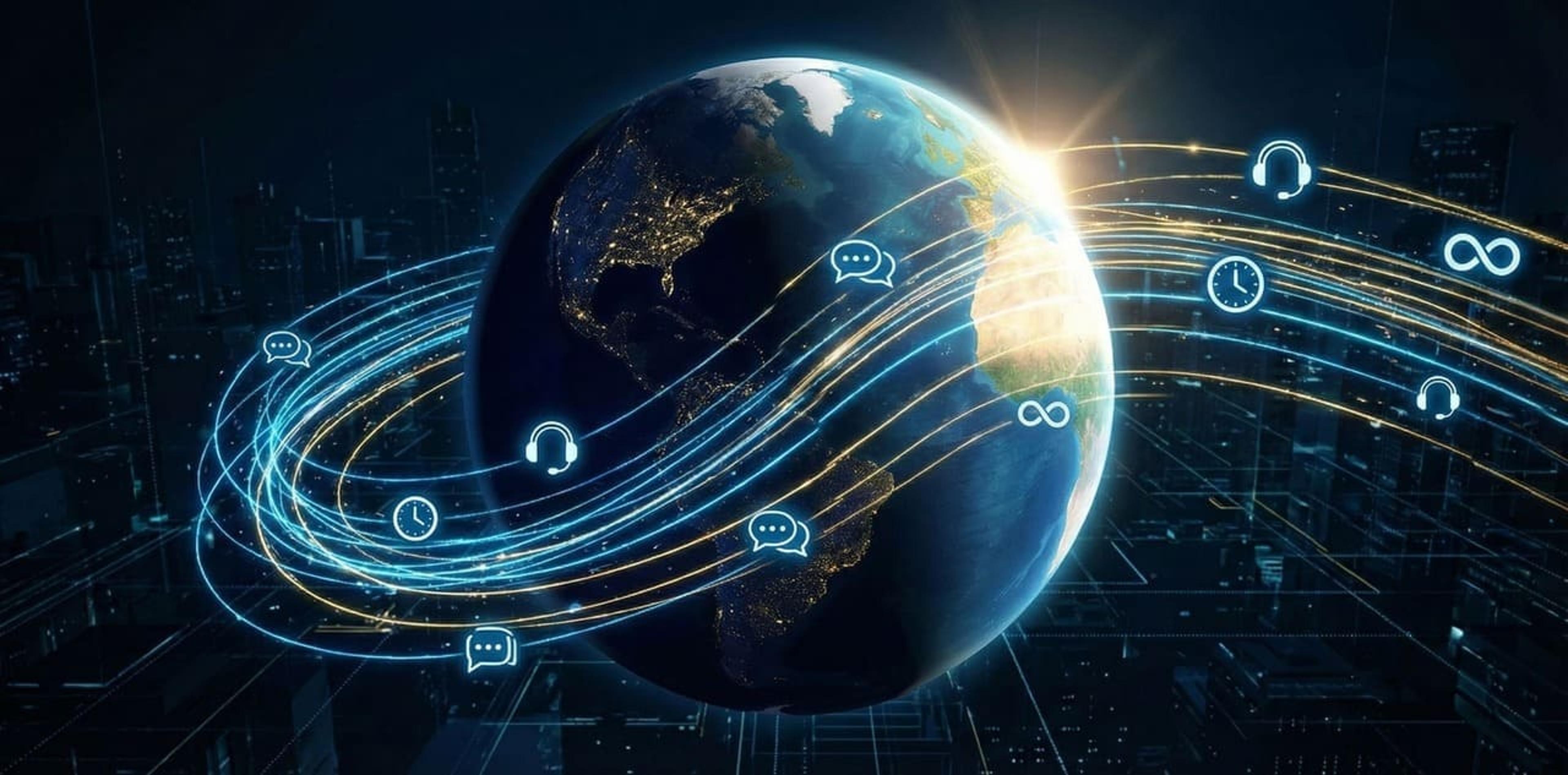 איור של מערכת שירות לקוחות AI הפועלת מסביב לשעון עם שיחות אוטומטיות